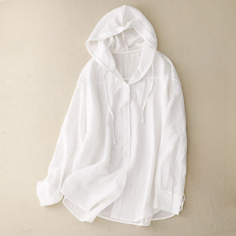 Buddha Stones Camisas de manga larga con capucha y cordón ajustable para mujer, estilo casual de verano. - Blanco - US12, UK/AU16, EU44 (2XL) - image 10