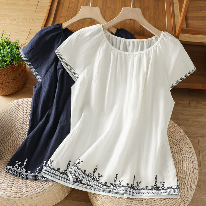 Buddha Stones Camisetas de manga corta para mujer con bordado floral estilo boho veraniego - image 14