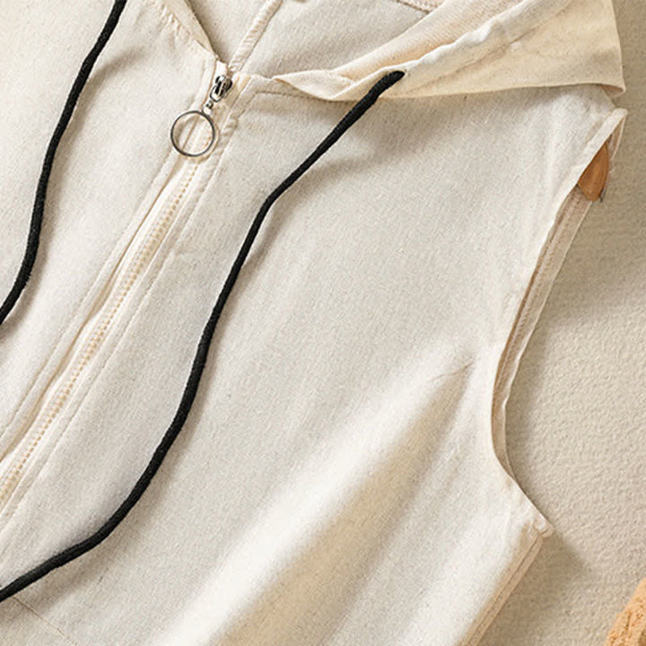 Buddha Stones Camisetas sin mangas con capucha y bolsillos para mujer, estilo casual de verano, con cordón ajustable y cremallera. - image 8