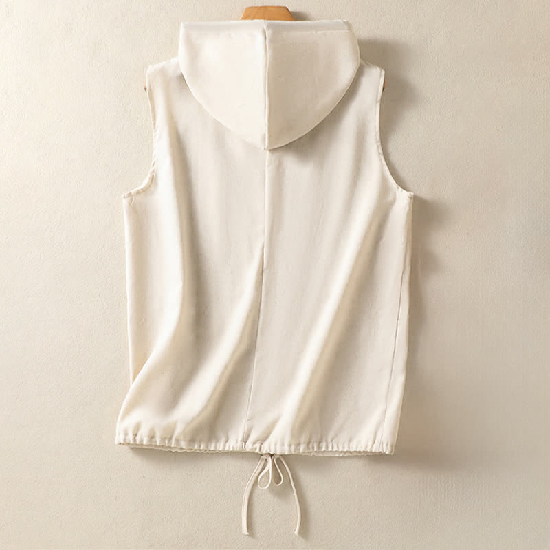 Buddha Stones Camisetas sin mangas con capucha y bolsillos para mujer, estilo casual de verano, con cordón ajustable y cremallera. - image 1