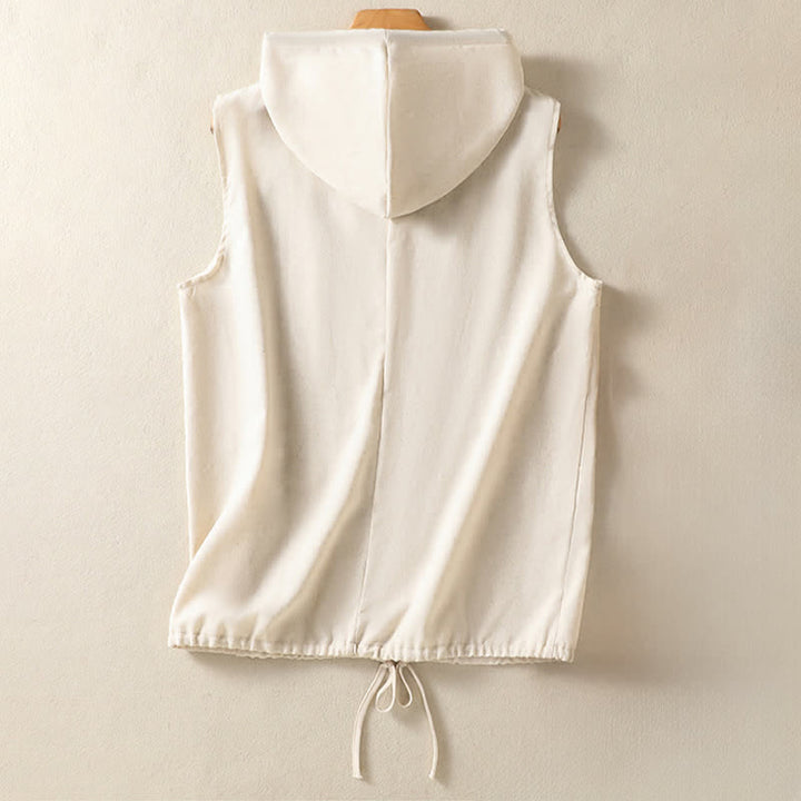 Buddha Stones Camisetas sin mangas con capucha y bolsillos para mujer, estilo casual de verano, con cordón ajustable y cremallera. - image 1