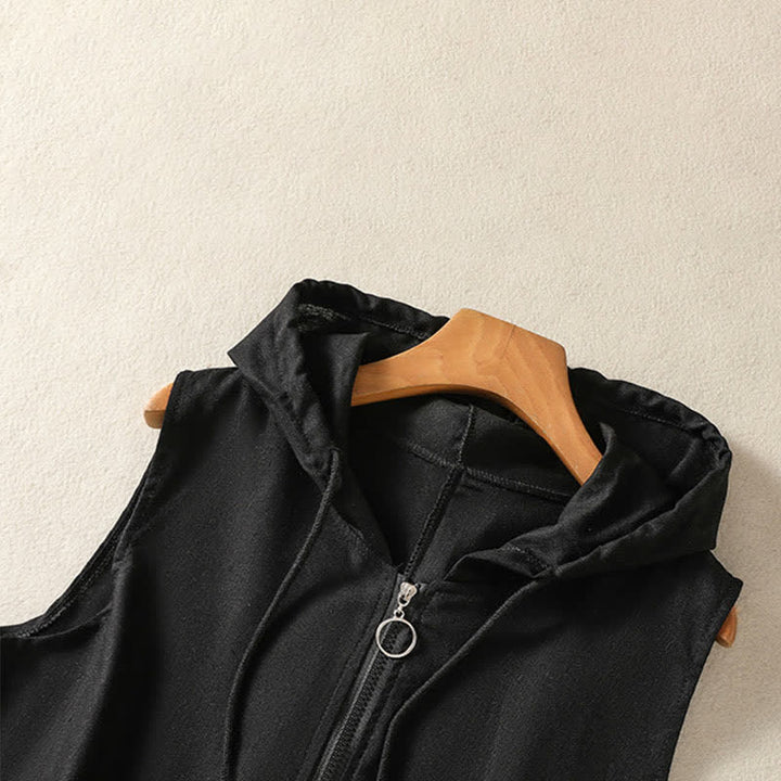 Buddha Stones Camisetas sin mangas con capucha y bolsillos para mujer, estilo casual de verano, con cordón ajustable y cremallera. - image 13