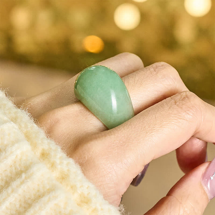 Buddha Stones Anillo de equilibrio ancho de aventurina verde natural - image 8