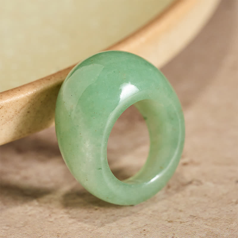 Buddha Stones Anillo de equilibrio ancho de aventurina verde natural - image 3