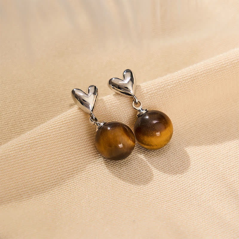 Buddha Stones Pendientes de cobre con diseño de corazón y ojo de tigre - Ojo de tigre de 10 mm (postes de cobre) - image 0
