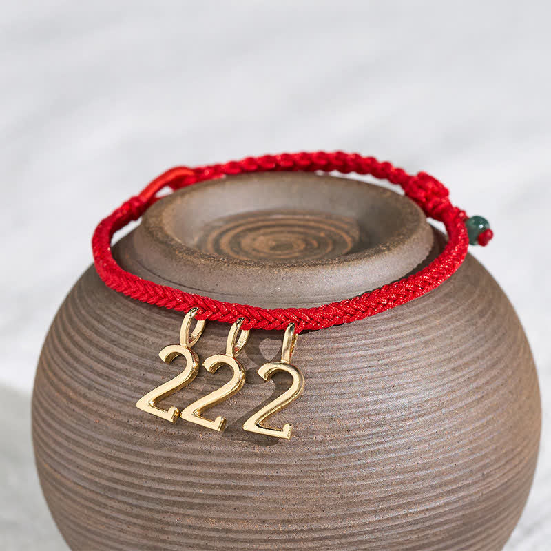 Buddha Stones Pulsera trenzada de jade con hilo rojo y número angelical 777 444 333 222 111 - image 1
