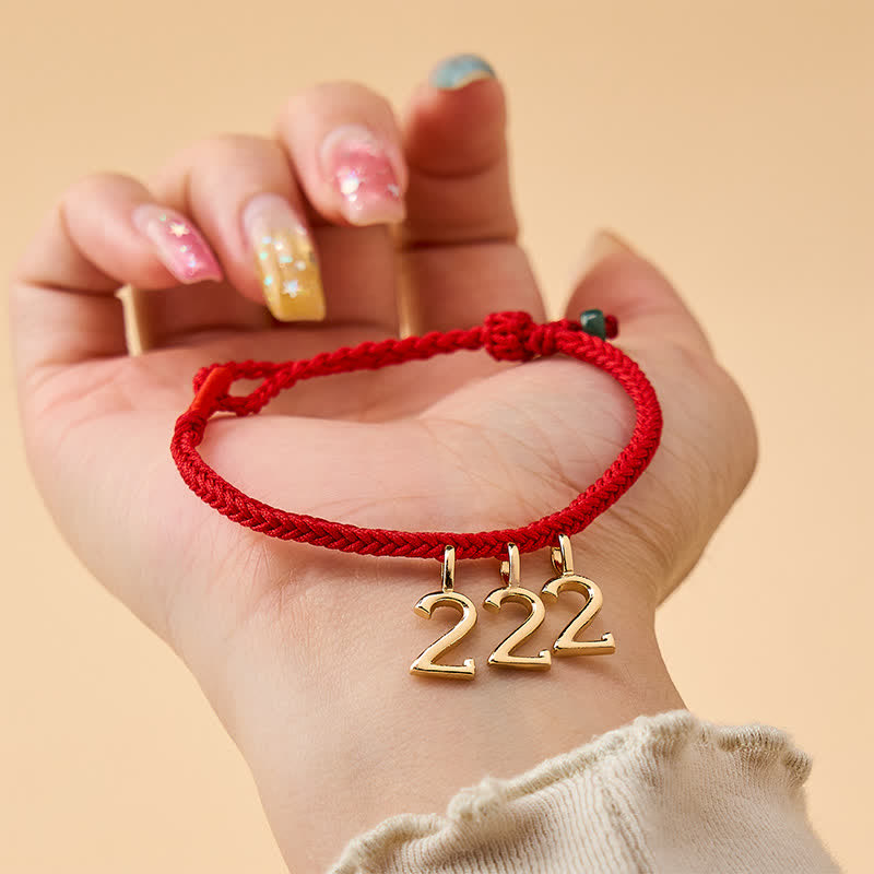 Buddha Stones Pulsera trenzada de jade con hilo rojo y número angelical 777 444 333 222 111 - image 4