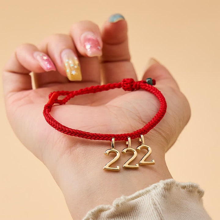 Buddha Stones Pulsera trenzada de jade con hilo rojo y número angelical 777 444 333 222 111 - image 4