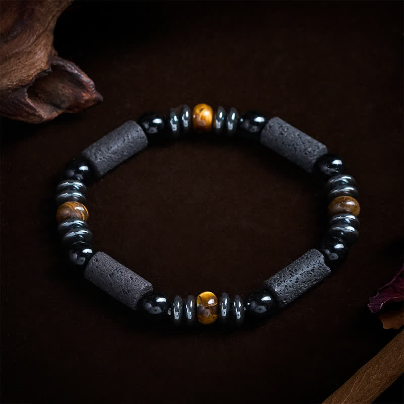 Buddha Stones Pulsera poderosa de obsidiana ojo de tigre natural, hematita y roca de lava - image 1