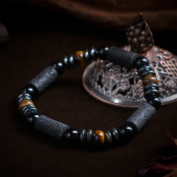 Buddha Stones Pulsera poderosa de obsidiana ojo de tigre natural, hematita y roca de lava - image 3