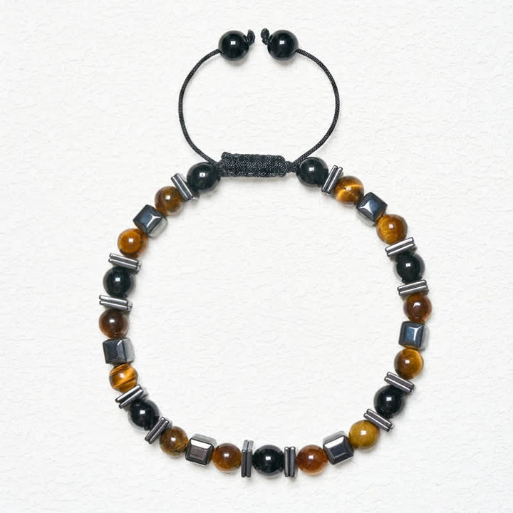 Buddha Stones Pulsera de soporte de hematita, obsidiana negra y ojo de tigre natural - image 5