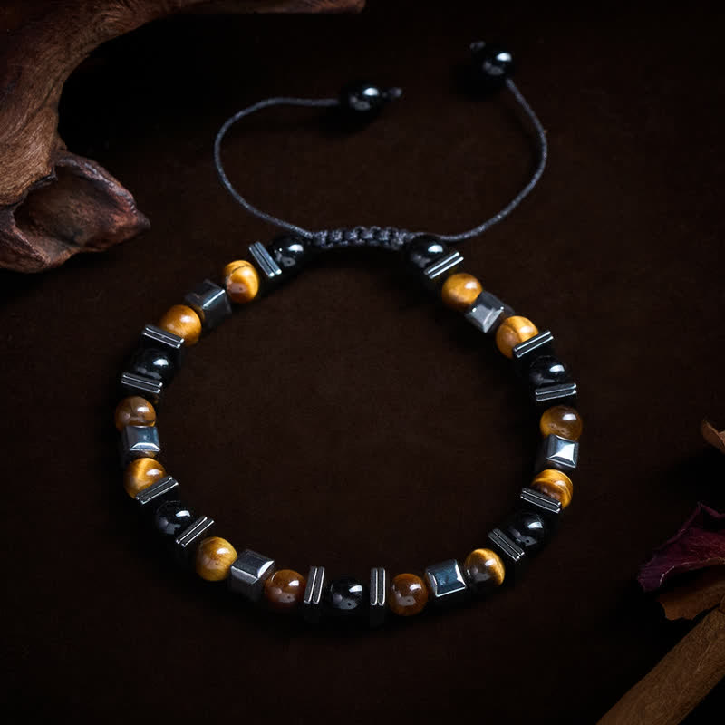 Buddha Stones Pulsera de soporte de hematita, obsidiana negra y ojo de tigre natural - image 1
