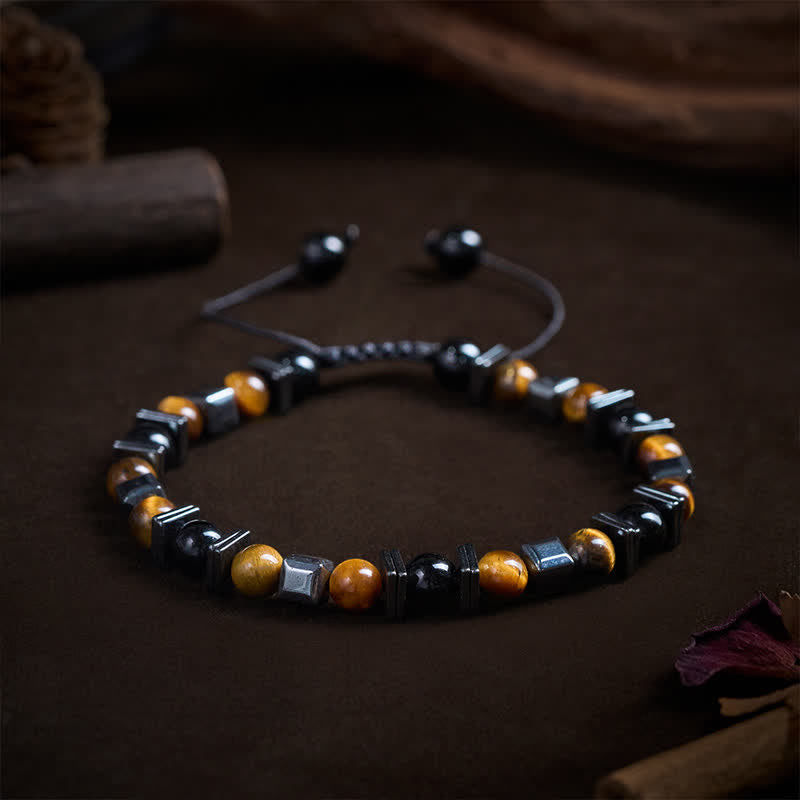 Buddha Stones Pulsera de soporte de hematita, obsidiana negra y ojo de tigre natural - image 2