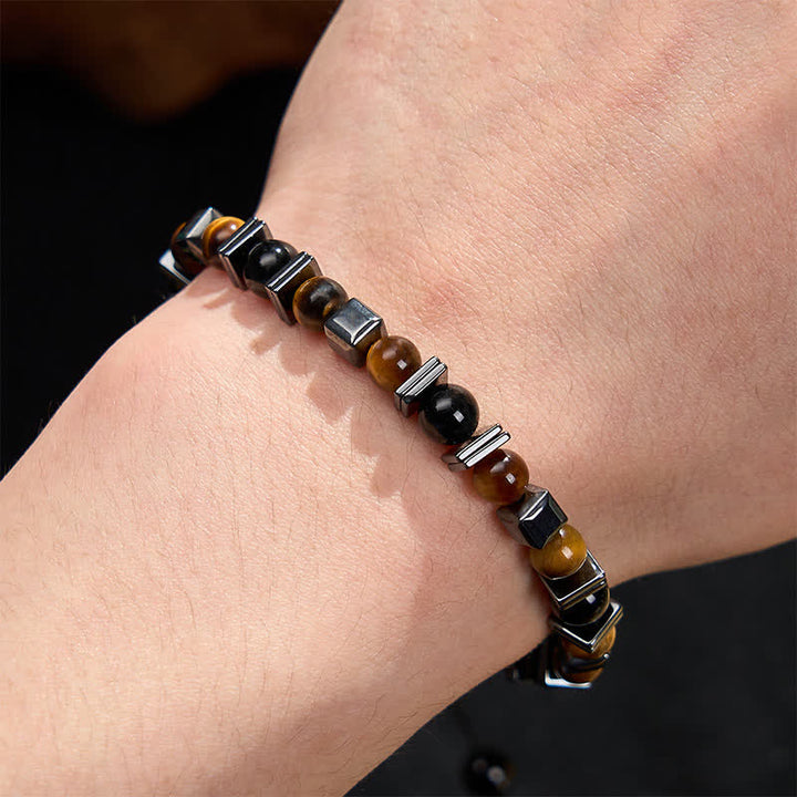 Buddha Stones Pulsera de soporte de hematita, obsidiana negra y ojo de tigre natural - image 4