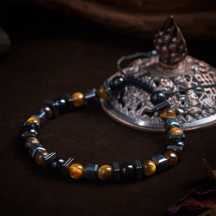 Buddha Stones Pulsera de soporte de hematita, obsidiana negra y ojo de tigre natural - image 3