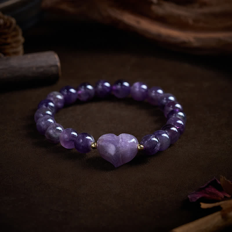Buddha Stones Pulsera espiritual de corazón de amor con aventurina verde amatista natural, ojo de tigre y cuarzo fresa. - image 3