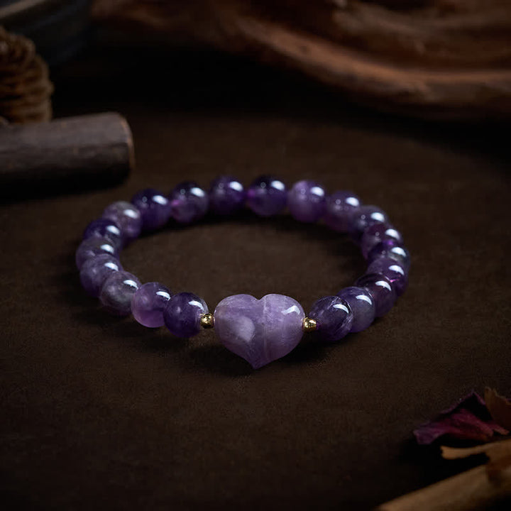 Buddha Stones Pulsera espiritual de corazón de amor con aventurina verde amatista natural, ojo de tigre y cuarzo fresa. - image 3