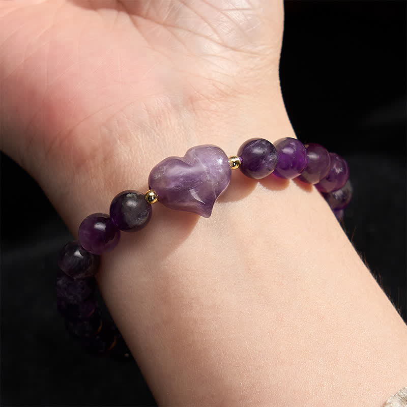 Buddha Stones Pulsera espiritual de corazón de amor con aventurina verde amatista natural, ojo de tigre y cuarzo fresa. - image 5