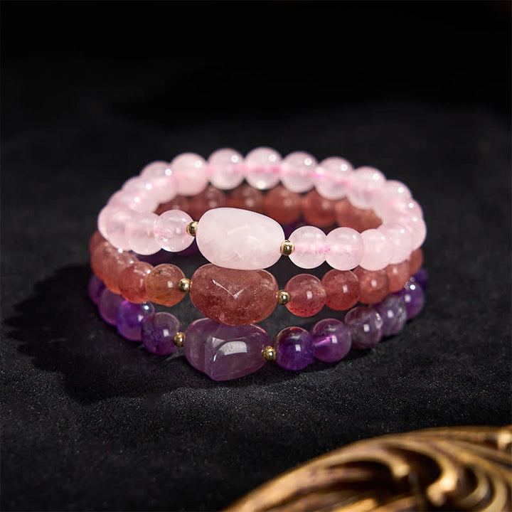 Buddha Stones Pulsera espiritual de corazón de amor con aventurina verde amatista natural, ojo de tigre y cuarzo fresa. - image 44