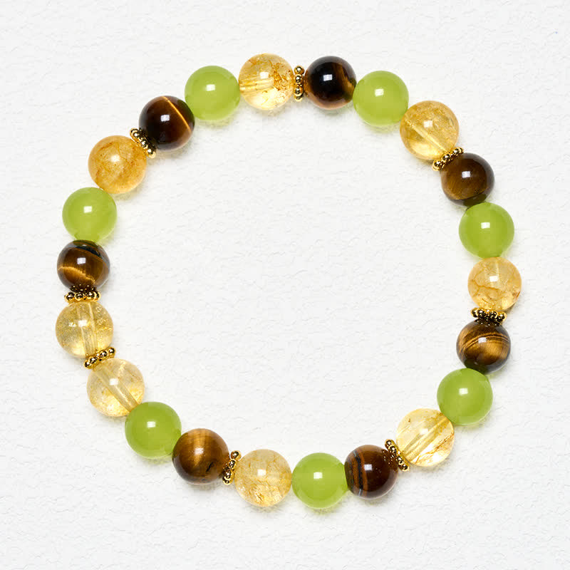Buddha Stones Pulsera de la prosperidad con citrino natural, ojo de tigre y jade verde. - image 1