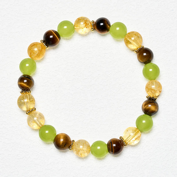Buddha Stones Pulsera de la prosperidad con citrino natural, ojo de tigre y jade verde. - image 1