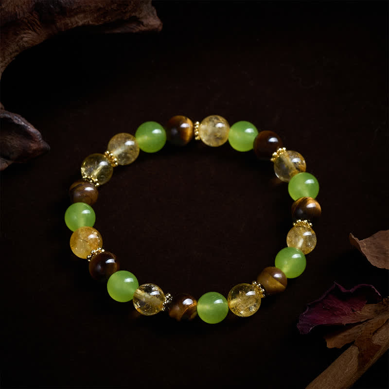 Buddha Stones Pulsera de la prosperidad con citrino natural, ojo de tigre y jade verde. - image 4