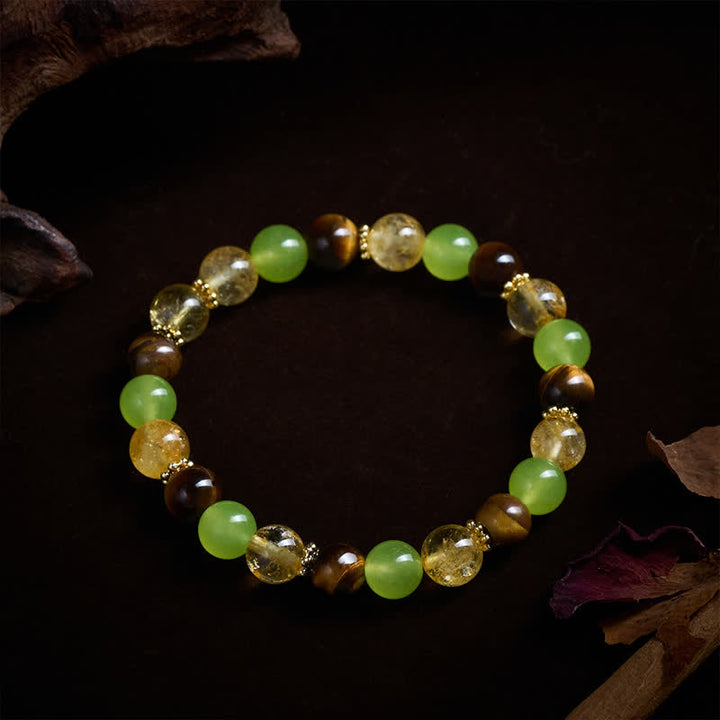 Buddha Stones Pulsera de la prosperidad con citrino natural, ojo de tigre y jade verde. - image 4