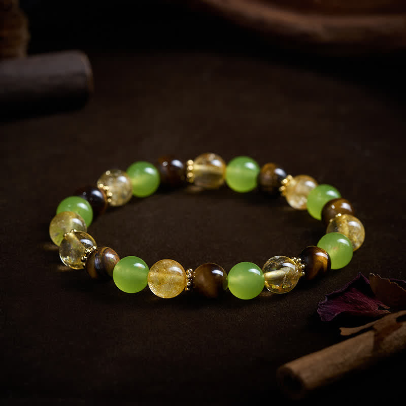 Buddha Stones Pulsera de la prosperidad con citrino natural, ojo de tigre y jade verde. - image 3