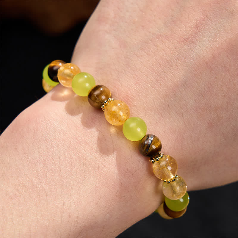 Buddha Stones Pulsera de la prosperidad con citrino natural, ojo de tigre y jade verde. - image 5
