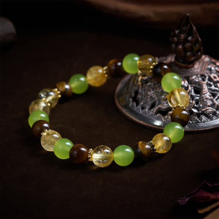 Buddha Stones Pulsera de la prosperidad con citrino natural, ojo de tigre y jade verde. - image 2