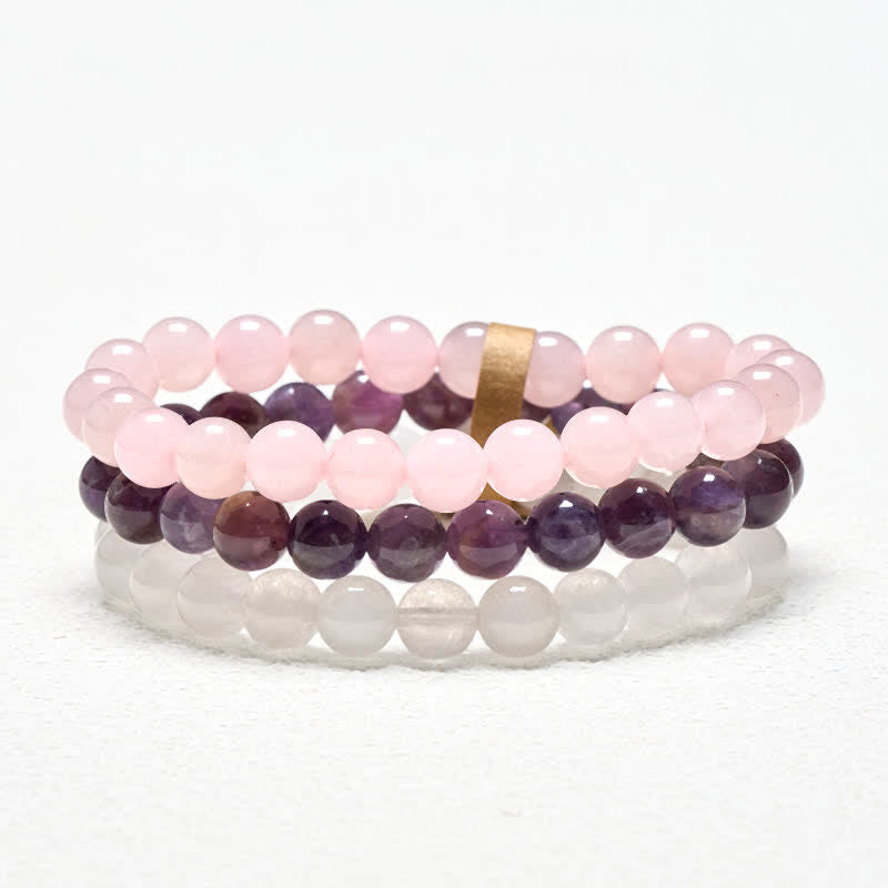 Buddha Stones Pulsera de conciencia espiritual con cristal de cuarzo rosa y amatista - image 4