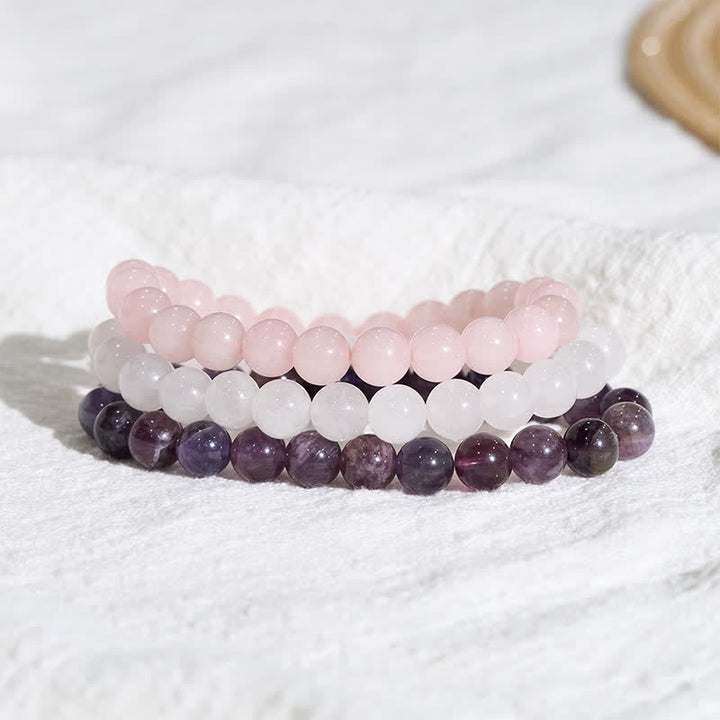 Buddha Stones Pulsera de conciencia espiritual con cristal de cuarzo rosa y amatista - 15-16 cm - image 0