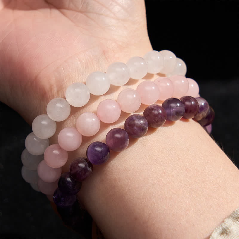 Buddha Stones Pulsera de conciencia espiritual con cristal de cuarzo rosa y amatista - image 2