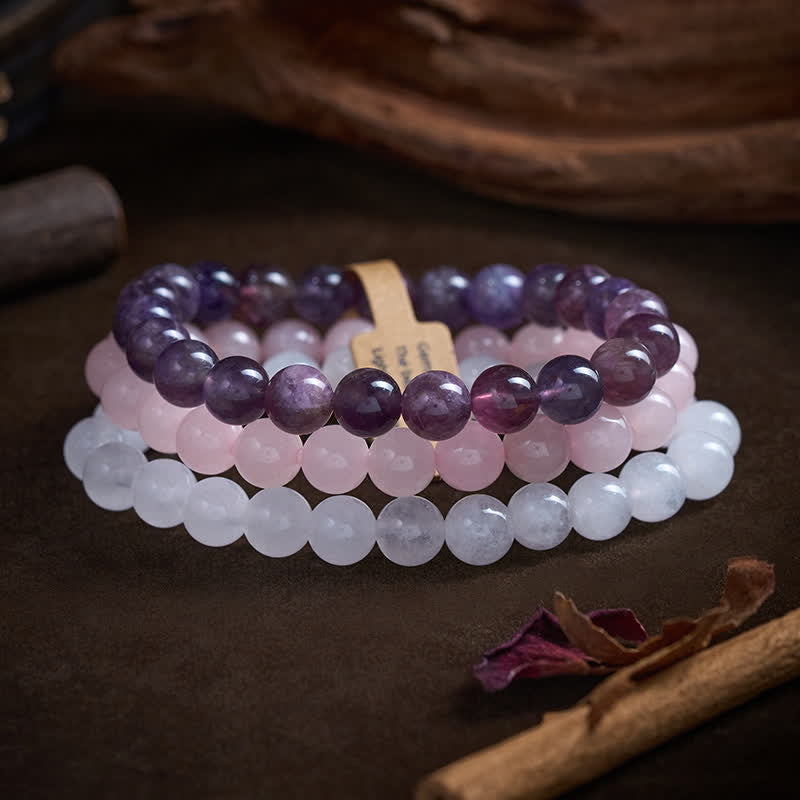 Buddha Stones Pulsera de conciencia espiritual con cristal de cuarzo rosa y amatista - image 1