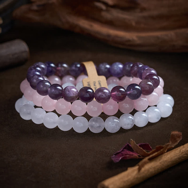 Buddha Stones Pulsera de conciencia espiritual con cristal de cuarzo rosa y amatista - image 1