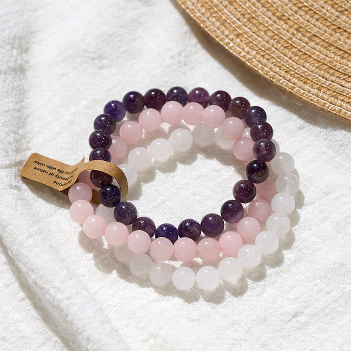Buddha Stones Pulsera de conciencia espiritual con cristal de cuarzo rosa y amatista - image 3