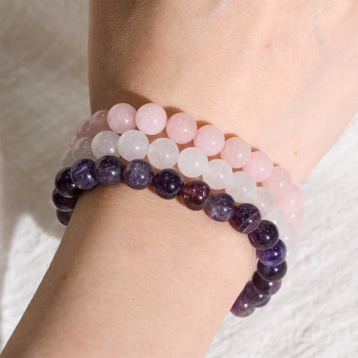 Buddha Stones Pulsera de conciencia espiritual con cristal de cuarzo rosa y amatista - image 7