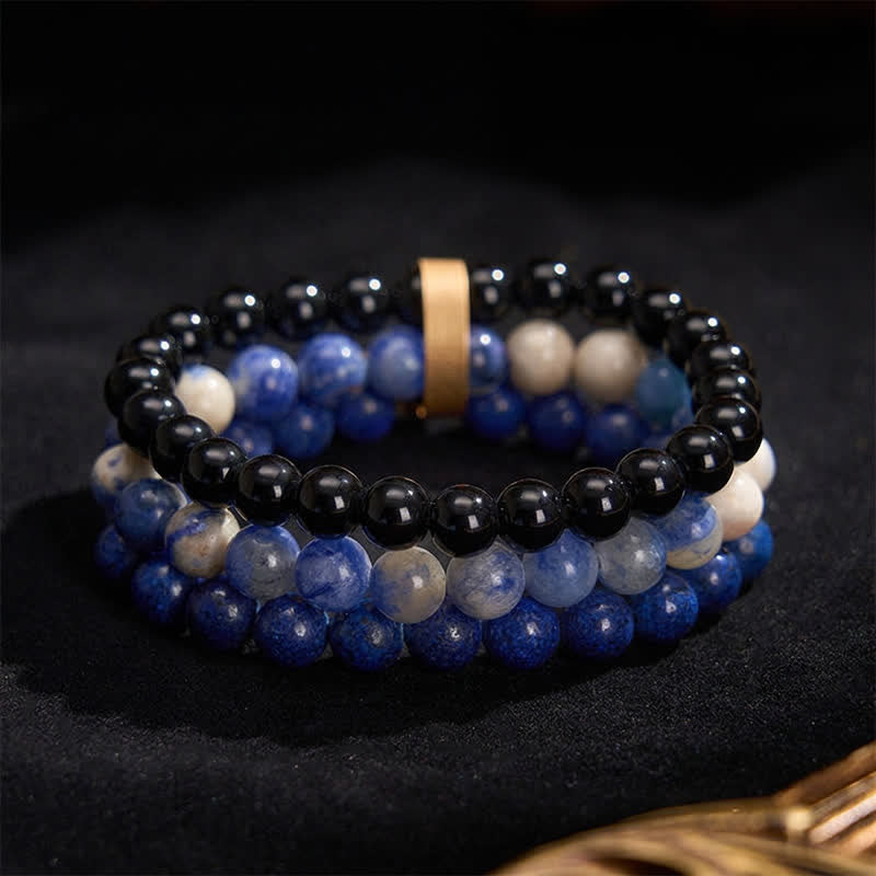 Buddha Stones Pulsera con cuentas de lazurita, lapislázuli, sodalita y ónix negro. - image 1