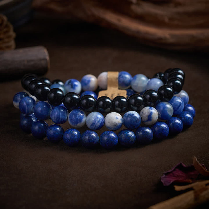 Buddha Stones Pulsera con cuentas de lazurita, lapislázuli, sodalita y ónix negro. - image 2