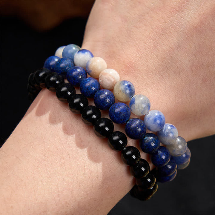 Buddha Stones Pulsera con cuentas de lazurita, lapislázuli, sodalita y ónix negro. - image 4