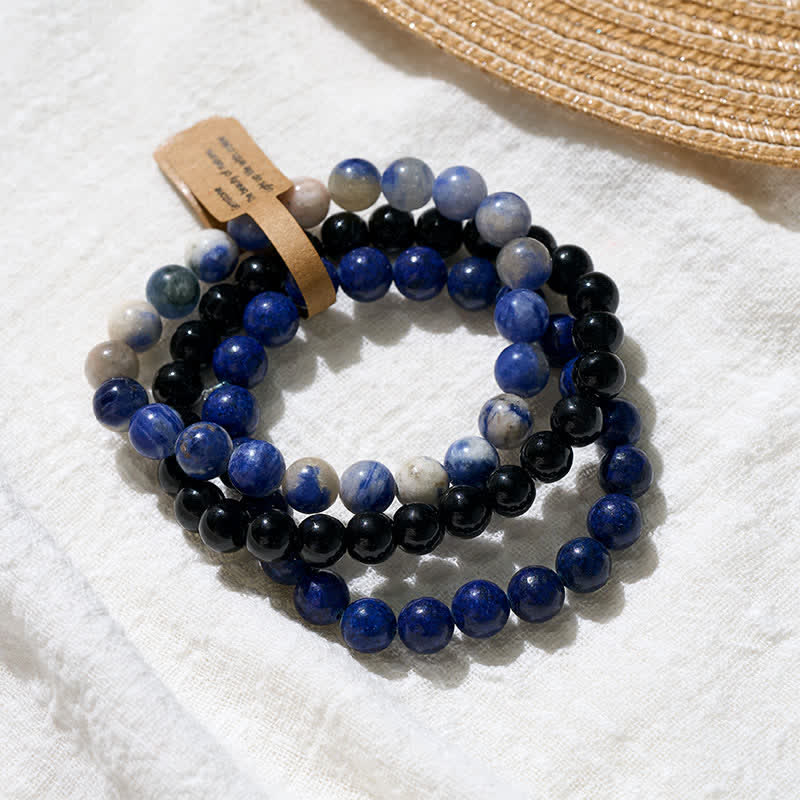 Buddha Stones Pulsera con cuentas de lazurita, lapislázuli, sodalita y ónix negro. - image 3