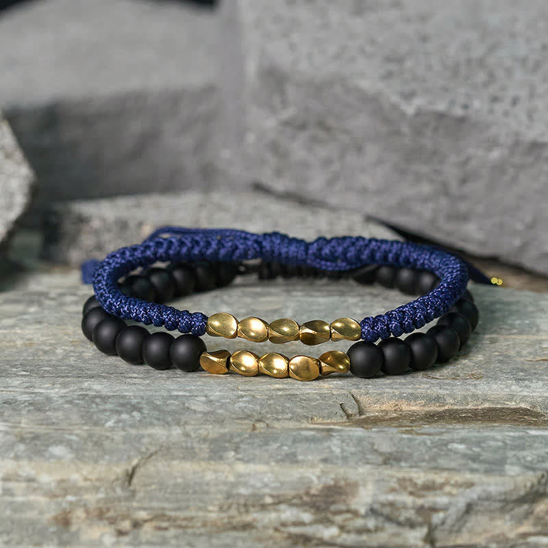 Buddha Stones Pulsera de 2 piezas con cuentas de piedra natural esmerilada y cordón de cobre. - image 6