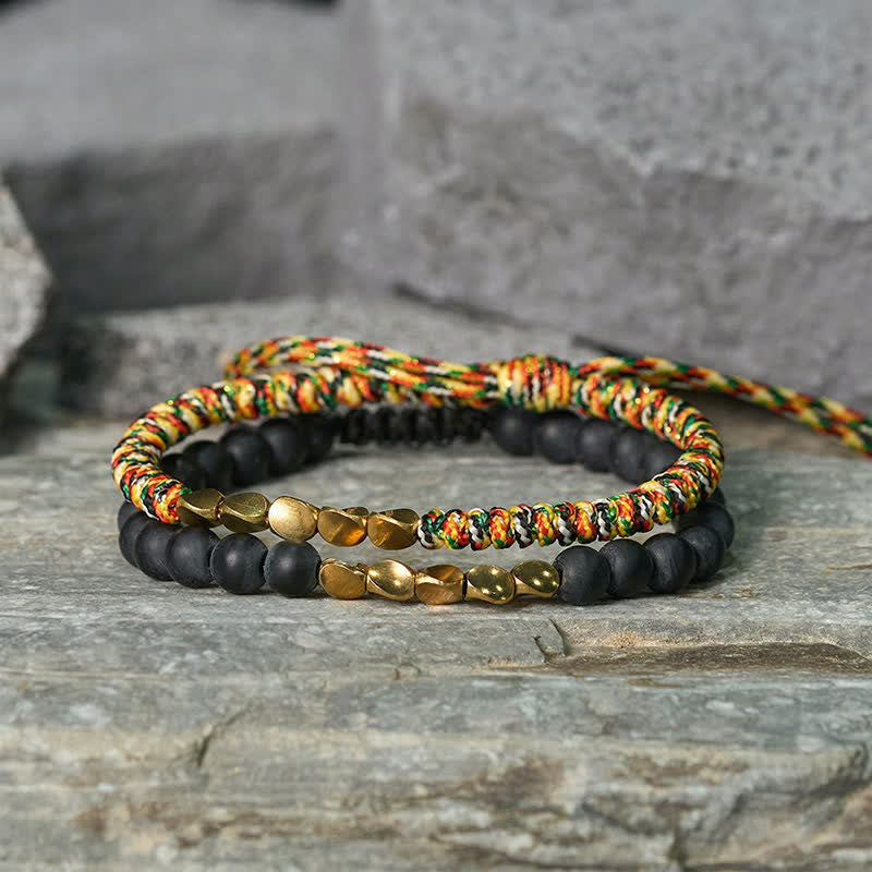 Buddha Stones Pulsera de 2 piezas con cuentas de piedra natural esmerilada y cordón de cobre. - image 1