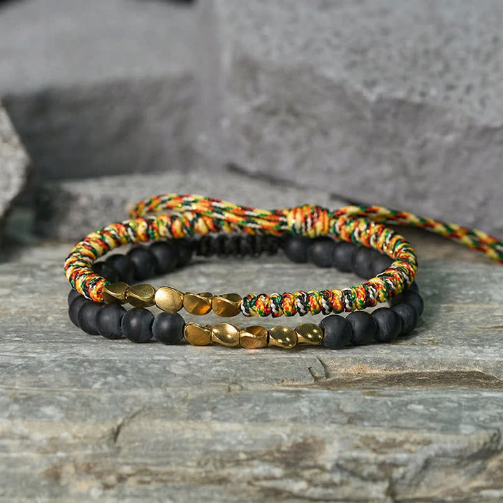 Buddha Stones Pulsera de 2 piezas con cuentas de piedra natural esmerilada y cordón de cobre. - image 1