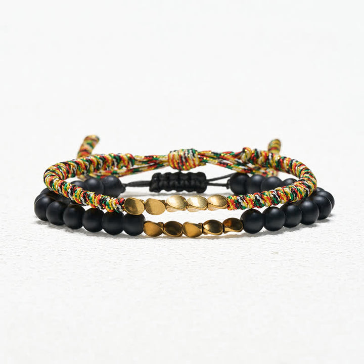 Buddha Stones Pulsera de 2 piezas con cuentas de piedra natural esmerilada y cordón de cobre. - image 3