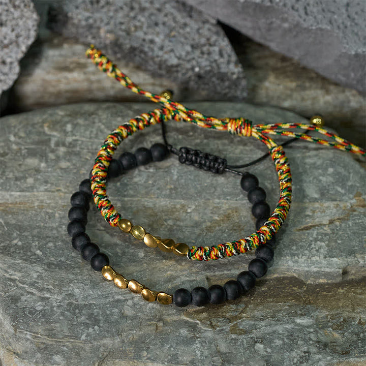 Buddha Stones Pulsera de 2 piezas con cuentas de piedra natural esmerilada y cordón de cobre. - image 2