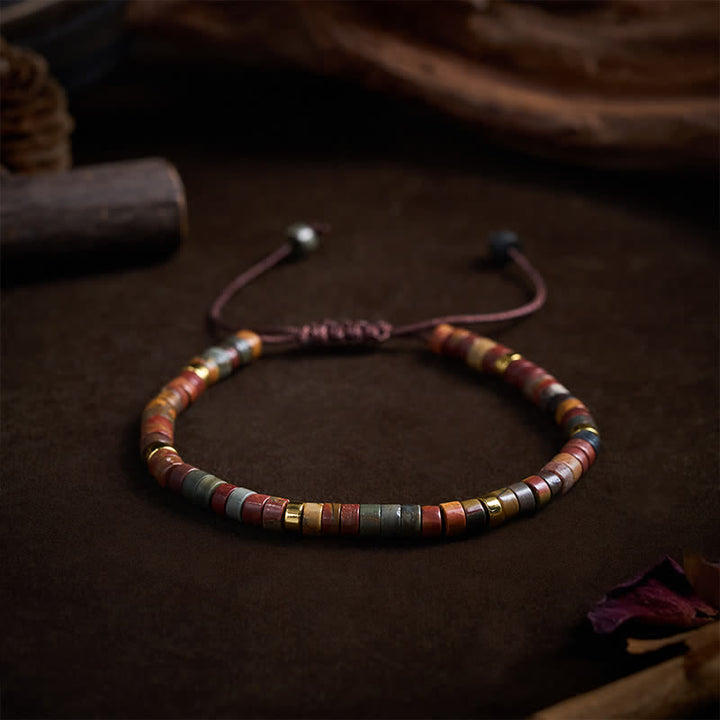 Buddha Stones Pulsera de hilo energético con pequeñas cuentas de jaspe Picasso - image 2