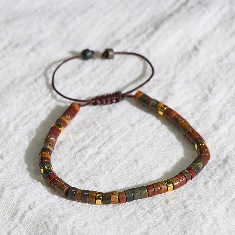Buddha Stones Pulsera de hilo energético con pequeñas cuentas de jaspe Picasso - image 4