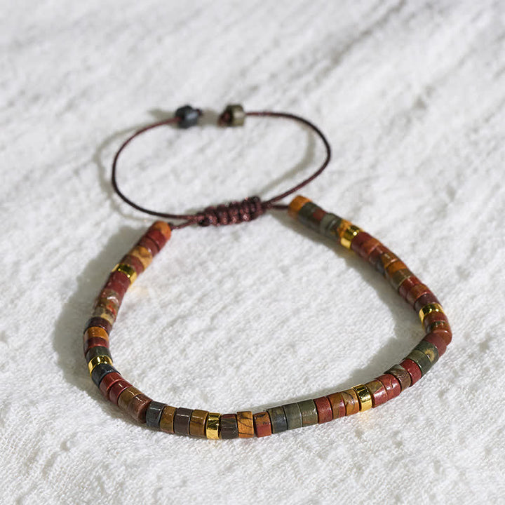 Buddha Stones Pulsera de hilo energético con pequeñas cuentas de jaspe Picasso - image 4