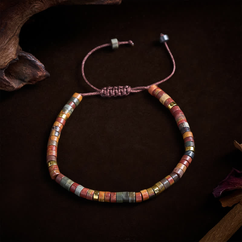 Buddha Stones Pulsera de hilo energético con pequeñas cuentas de jaspe Picasso - image 1